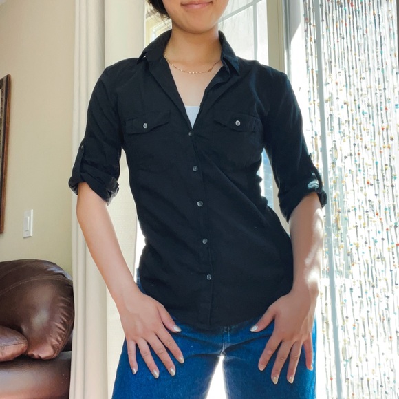 James Perse Sheer Slub Side Panel Shirt Black 2 - Picture 2 of 8